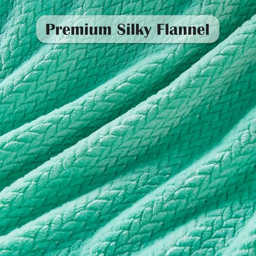 NEWCOSPLAY Super Soft Throw Blanket Aqua Premium Silky Flannel Fleece Leaves Pattern Lightweight Bed Blanket All Season Use (Aqua, Throw(50"x60")) - color: Aqua, size: Throw(50"x60")