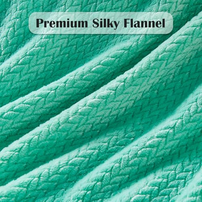 NEWCOSPLAY Super Soft Queen Blanket Aqua Premium Silky Flannel Fleece Leaves Pattern Lightweight Bed Blanket All Season Use (Aqua, Queen(90"x90")) - color: Aqua, size: Queen(90"x90")