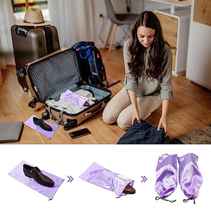 GONGKANGYUAN 10 Pack Shoe Bags for Travel Satin Fabric Shoe Bag with Drawstring for Men Women Travel Protecting Storing Shoes (Violets) - color: Violets