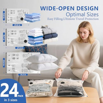 NESCCI Travel Vacuum Bags for Clothing with Rechargeable Wireless air Pump,24 Pack Compression Packing Bags for Luggage Suitcase,Carry-on Size Space Saver Vacuum Storage Bags - size: 24 Combo Size (Blue)