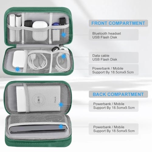 ZINMARK Portable Cable Organizer Case,Travel Pouch with Double-Layer Storage for Cables,Chargers,Earbuds & Phone,Black Green– Small Size - color: Black Green
