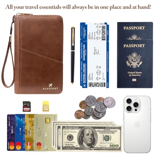 Family Passport Holder for Travel Women and Men RFID Passport Holder with Zipper Passport Case Passport cover Passport Wallet Travel Essentials and Accessories(1-2, Dark Brown) - color: Dark Brown