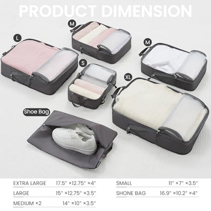 BAGAIL 6 Set Ultralight Compression Packing Cubes Packing Organizer for Travel Accessories Luggage Suitcase Backpack - color: DarkGrey70D, style: Mesh Pattern