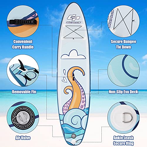Goplus Inflatable Stand up Paddle Board, 10'/10.5'/11' SUP 6" Thick with Premium Accessories, Adjustable Aluminum Paddle, Leash, Carry Bag, Hand Pump, Removable Fin, ISUP for Adults - size: 10.5 FT, style: Navy+White