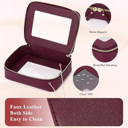 Clear Makeup Bag Set Travel Cosmetic Bag and Toiletry Bag Women's Purse Pouch Cosmetic Stroage Organizer Case with Zipper Car Essentials (Burgundy, M+Mini) - color: Burgundy, size: M+Mini