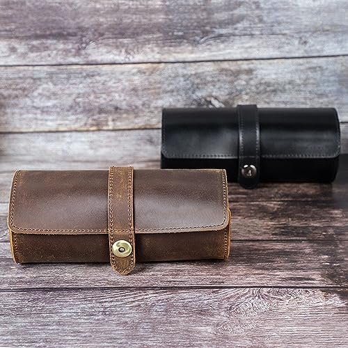 Personalized Custom Name Watch Case Roll Organizer, Luxury Genuine Leather Travel 3-Watches Case For Watch/Bracelet (06 Coffee) - color: 06 Coffee