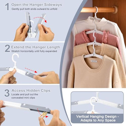 Foldable Travel Hangers for Cruise, 6 Pack Portable Collapsible Hanger with Clips, Folding & Space-Saving Suitcase Hangers for Travel, Grey-White (Grey-White) - color: Grey-white