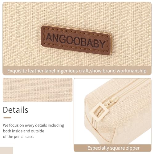 ANGOOBABY Small Pencil Case Student Pencil Pouch Coin Pouch Cosmetic Bag Office Stationery Organizer For Teen School-Beige - color: beige