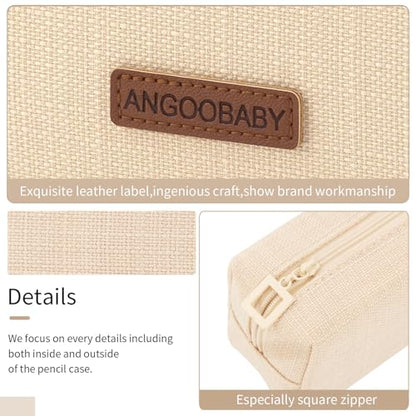 ANGOOBABY Small Pencil Case Student Pencil Pouch Coin Pouch Cosmetic Bag Office Stationery Organizer For Teen School-Beige - color: beige