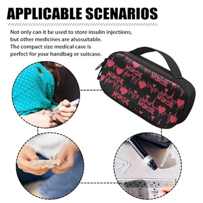 Love Heart ECG Printed Insulin Pen Cooler Travel Case for Women Nurse Adults Diabetic Medication Insulated Cool Organizer Carrying Case for Diabetes Travel Kit - color: Love Ecg