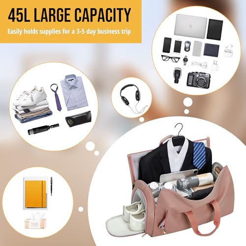 Convertible Garment Bag, Carry on Garment Duffel Bag with Shoulder Strap, Men's Women's Travel Clothing Bag with Shoe Compartment, 2-in-1 Hanging Suitcase Suit Business Travel Bag (Champagne) - color: Champagne