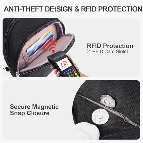 Small Sling Bag for Women, Puffer Crossbody Bag Anti Theft Travel RFID Purses Fanny Packs for Travel Hiking - color: Black