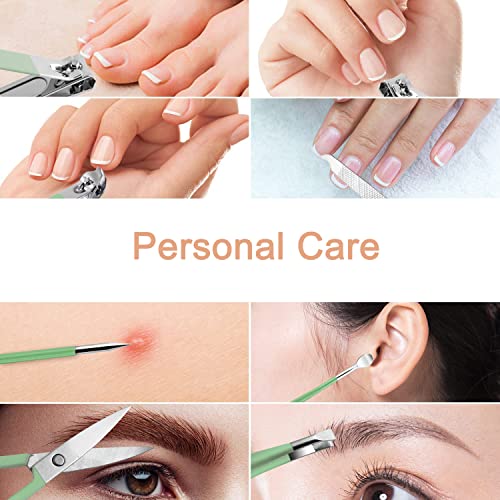 Manicure Set - 7 Pieces Professional Travel Nail Clippers with Green Leather Bag, Stainless Steel Nail Care Tools Grooming Kit for Women