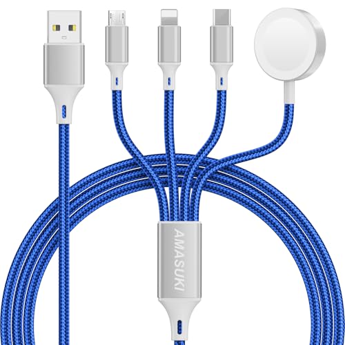 Amasuki Travel Essentials,4 in 1 for Apple Watch Charger/iPhone Charger/Multi Charging Cable,Vacation RV Camping Essentials,USB C/L/Micro Portable Charger for iWatch 11-1/iPhone 17-12,Car&Gift-Blue - color: Blue, size: 4FT