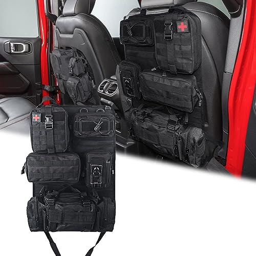 Universal Tactical Seat Back Organizer Vehicle Molle Panel Organizer Storage Bag with 5 Detachable Molle Pouch for All Vehicel Such as Jeep,Truck,SUV, Car, Ford,Chevy etc - color: Black