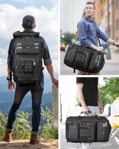 Ponhog Travel Backpack for Men, 50L Carry On Flight Approved Convertible Duffle Bag with Shoe Compartment, 17 inch Laptop Luggage with USB Charging Port for Weekender Hiking, Black - color: Black