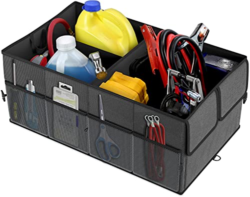 EPAuto Foldable Car Trunk Organizer for SUV, 3-Compartment with Removable Divider, Dark Gray - color: Dark Gray, size: 3-Compartment w/o Lids