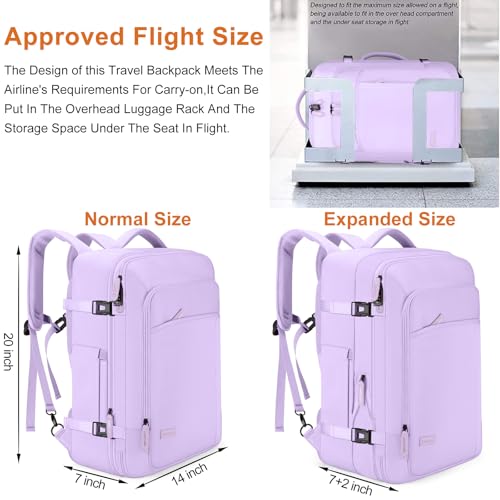 Lumesner Carry on Travel Backpacks, Extra Large 40L Flight Approved Bag for Men & Women,Expandable Suitcase Backpack With 4 Packing Cubes,Water Resistant Luggage Daypack Business Weekender Bag, Purple - color: Purple