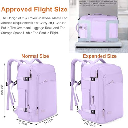 Lumesner Carry on Travel Backpacks, Extra Large 40L Flight Approved Bag for Men & Women,Expandable Suitcase Backpack With 4 Packing Cubes,Water Resistant Luggage Daypack Business Weekender Bag, Purple - color: Purple