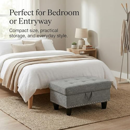 28.5 Inch Storage Ottoman Bench, Upholstered Ottoman with Hidden Storagefor Bedroom Living Room, End of Bed Foot Rest Stool, Dark Gray - color: Dark Gray