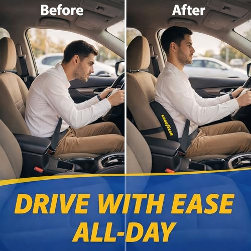 Goodyear Ergonomic Lumbar Support Pillow for Office Chair, Gaming Chair, or Car, Memory Foam Cushion with Ventilated Mesh and Adjustable Strap for Long Lasting Comfort