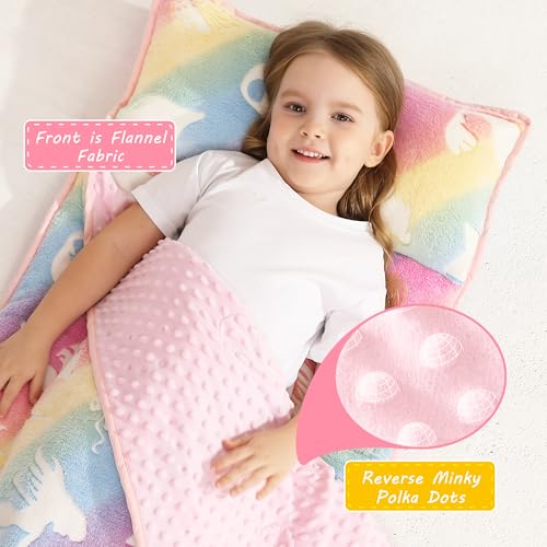 Lasoftan Toddler Nap Mat with Pillow and Blanket, Extra Large Rolled Napping Mats,Slumber Bags for Boys Girls,Kids Sleeping Bag for Daycare, Preschool Travel Camping - color: Glowing Jellyfish