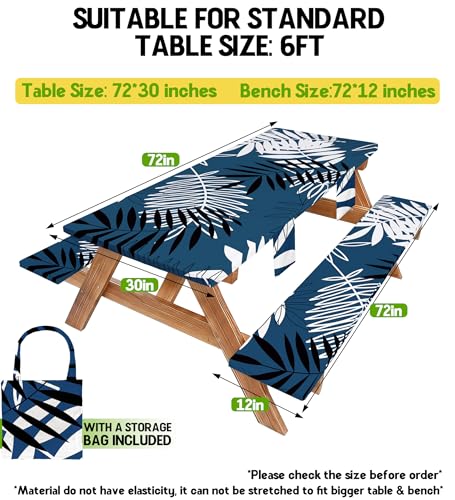 Picnic Table Cover with Bench Covers Tablecloth Glamping Essentials Gear Table Cloth Outdoor Summer Motorhome Cool Fun Unique Ideas Gifts for Camper Camping Lovers RV Owner Family Couple Dad Men Male - color: Blue White Leaves, size: 72in