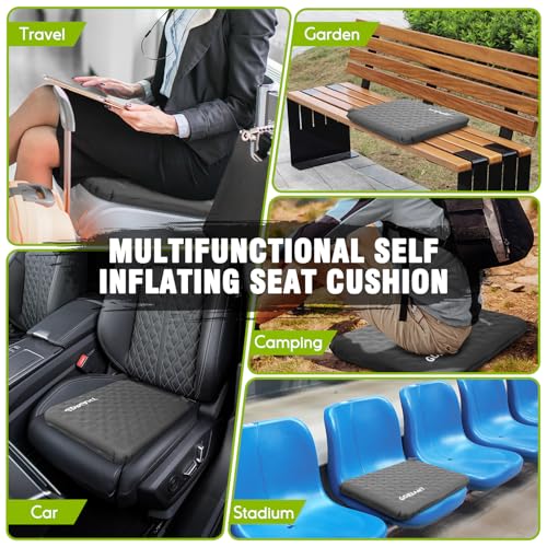 Inflatable Seat Cushion, Self-Inflating Memory Foam Stadium Seats Cushion Lightweight & Compact Chair Sitting Pad Airplane Cushion for Long Flight Travel Outdoor Camping Car Bleachers Office - color: 1 Pack Grey