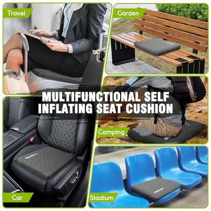 Inflatable Seat Cushion, Self-Inflating Memory Foam Stadium Seats Cushion Lightweight & Compact Chair Sitting Pad Airplane Cushion for Long Flight Travel Outdoor Camping Car Bleachers Office - color: 1 Pack Grey