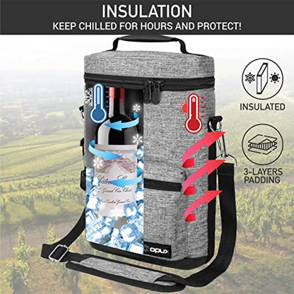 opux Wine Bag 2 Bottle Wine Tote Carrier, Insulated Wine Cooler Bag for Travel Picnic, Leakproof Portable Padded Case, Wine Gifts For Women Men Wine Lovers Christmas, Heather Gray - color: Heather Grey