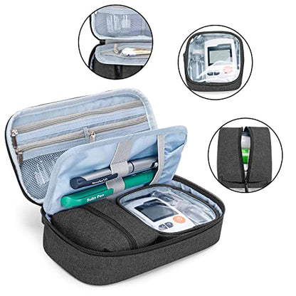 CURMIO Diabetic Supplies Bag for Glucose Meter, Medication and Other Diabetes Care Supplies, Diabetes Travel Organizer Case with Detachable Pouches, Black (Bag Only) - color: Black