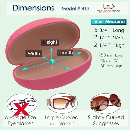 MyEyeglassCase® Large Hard Sunglasses Case | fits Large curved Sunglasses, with microfiber bag and cleaning cloth - color: Pink Distressed