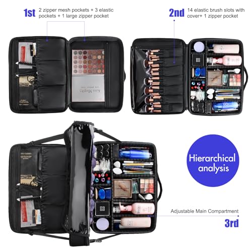 MONSTINA Extra Large Makeup Case 17 Inch Travel Makeup Train Case Professional Makeup Artist Case Nail Polish Organizer Storage Box with Two Adjustable Shoulder Strap - color: A Black, size: X Large