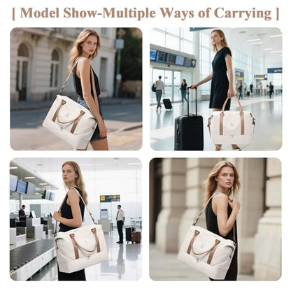 Travel Duffel Bag with Shoes Compartment, Overnight Weekender Bags for Women,Carry on Personal Item Bag，Extra Large - color: A-Beige & Brown, size: Extra Large