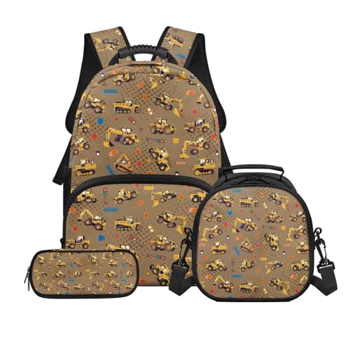 Kids Excavator Backpack for Boys, Bookbag and Pencil Case Set for Preschool Primary Kids Backpacks with Lunch Box Back to School Supplies for Students - color: Excavator -4