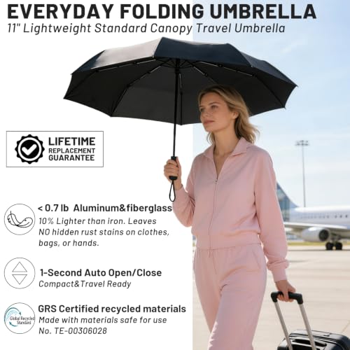 SY COMPACT Travel Umbrella - Windproof Automatic Compact Umbrella for Rain, Lightest 8-Rib, Small, Strong & Portable, Durable Grip, Fits Backpack & Car, Factory Direct (UV Available) - color: Black