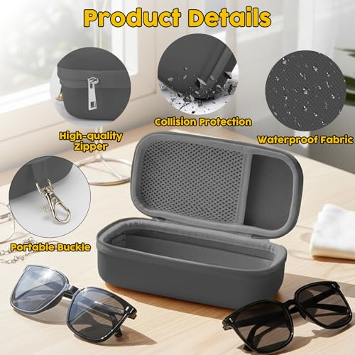 Double Eyeglasses Case,Hard Shell Glasses Case Travel Sunglasses Organizer with Adjustable Slot & Clip for Men Women - color: Grey