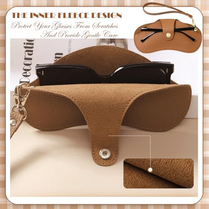 2 Pcs Soft Leather Sunglasses Bags Travel Glasses Storage Case Portable Eyeglasses Pouch with Wrist Strap - color: Grey Brown