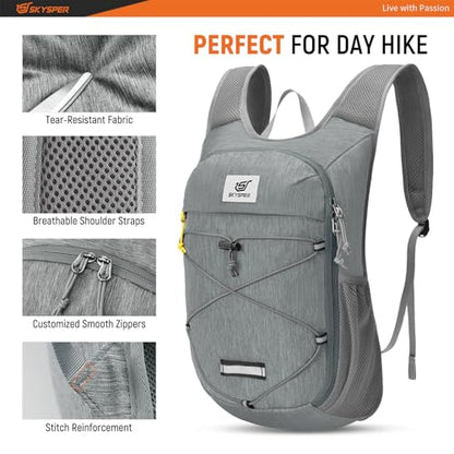 SKYSPER Foldable Hiking Backpack - 10L/15L Small Lightweight Daypack Breathable Travel Backpacks - color: Gray, size: 15 l