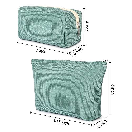 SOIDRAM 2 Pieces Makeup Bag Large Corduroy Cosmetic Bag Capacity Canvas Mix Travel Toiletry Bag Organizer Cute Makeup Brushes Aesthetic Accessories Storage Bag for Women, Corduroy Mix Green - color: Corduroy Green