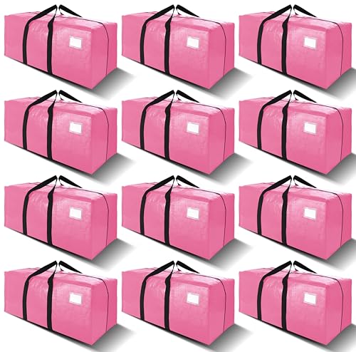 VELVETSURE 12 Pack Heavy Duty Large Moving Bags W/Backpack Straps - Strong Handles & Zippers, Storage Totes For Space Saving, Fold Flat, Alternative to Moving Box and Storage Bin, Pink - color: Pink, size: 24 Gal - 12 Pack