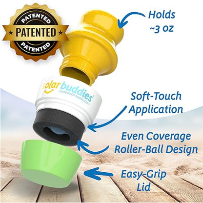 Solar Buddies Grab & Go Travel Bundle, Carabina Clip & Cleaning Brush - Single Green - Refillable Roll on Sponge Sunscreen, Suncream & Lotion Applicator For Kids, Adults & Families - Holds 100ml - color: Green Single