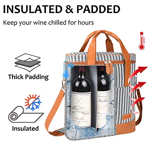 Tirrinia Insulated Wine Gift carrier - 3 Bottle Travel Padded Wine Carry Cooler Tote Bag with Handle and Adjustable Shoulder Strap, Black Stripe - color: Black Stripe