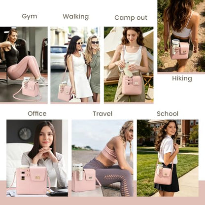 Outdoor Portable Crossbody Water Cup Purse Bag Water Bottle Carrier Bag with Phone Pocket Tumbler Carrier with Strap - color: Baby Pink