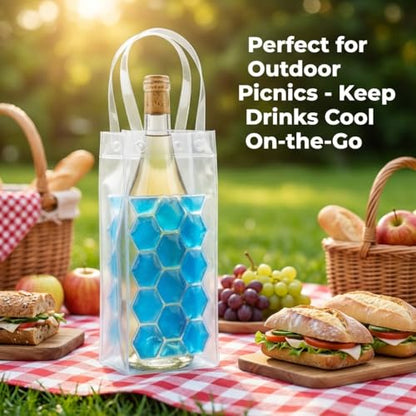 3-Pack Freezable Wine Cooler Bags with Built-in Gel Ice Packs - Portable Hexagon Wine Chiller Sleeve - Reusable Clear Folding Carrier Tote for Champagne, Beer, Picnic & Travel (orange） - color: Blue