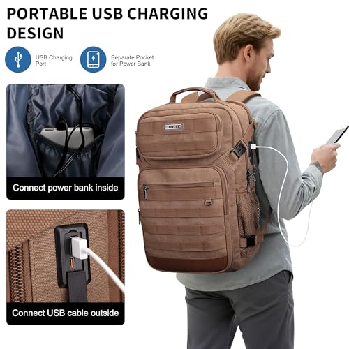 WITZMAN Canvas Travel Backpack for Men Multiple Pockets Fit 16 inch Laptop Backpack Carry-on Airline Approved(A8025 Brown) - color: Brown