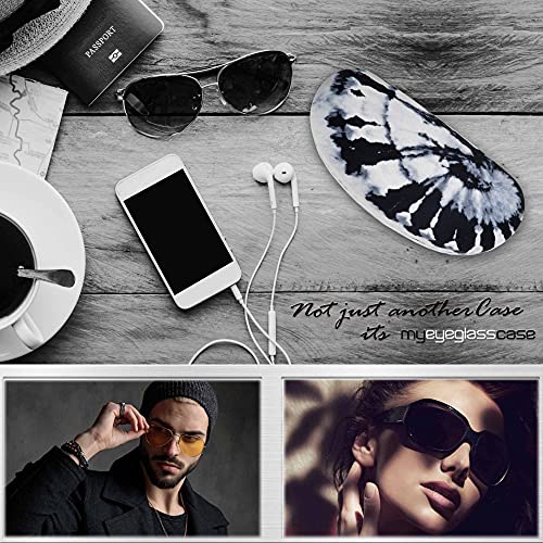 MyEyeglassCase Hard Sunglasses case - Women Glasses Case Holder - Large Durable Eyeglass Case Hard Shell with Pouch & Cloth - color: Tie Dye White Black