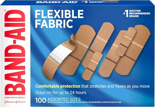 Band-Aid Brand Flexible Fabric Adhesive Bandages, Comfortable Sterile Protection & Wound Care for Minor Cuts & Burns, Quilt-Aid Technology to Cushion Painful Wounds, Assorted Sizes, 100 ct - size: 100 Count (Pack of 12), style: Assorted Sizes