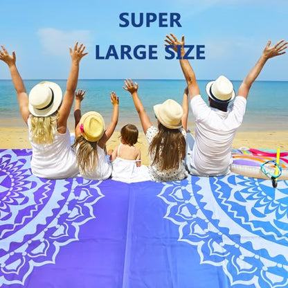 Beach Blanket Waterproof Sandproof Oversized 95”x 80”,Sand Free Beach Mat with Corner Pockets,Portable Mesh Bag for Beach Festival,Picnic,Travel and Outdoor Camping (Gradient Semicircle)
