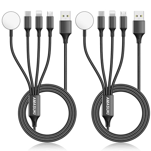 2Pack Multi Charging Cable for Apple Watch Charger 4 in 1 Travel Essentials RV Camping Essentials USB C/L/Micro Compatible with iWatch Series 11-1/iPhone 17/16/15/Android Airplane Gadgets-4FT/Black - color: Black, size: 4FT+4FT